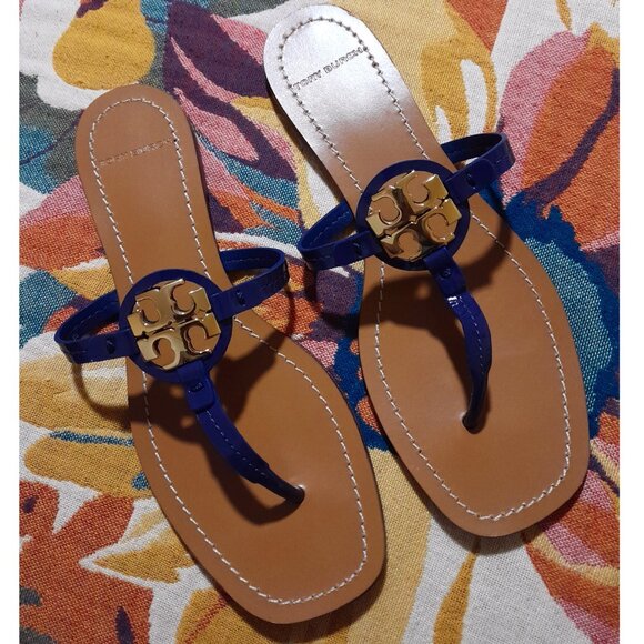 Tory Burch Mini Miller Gold Blue Sandals Brazil sz 8M - Picture 10 of 10